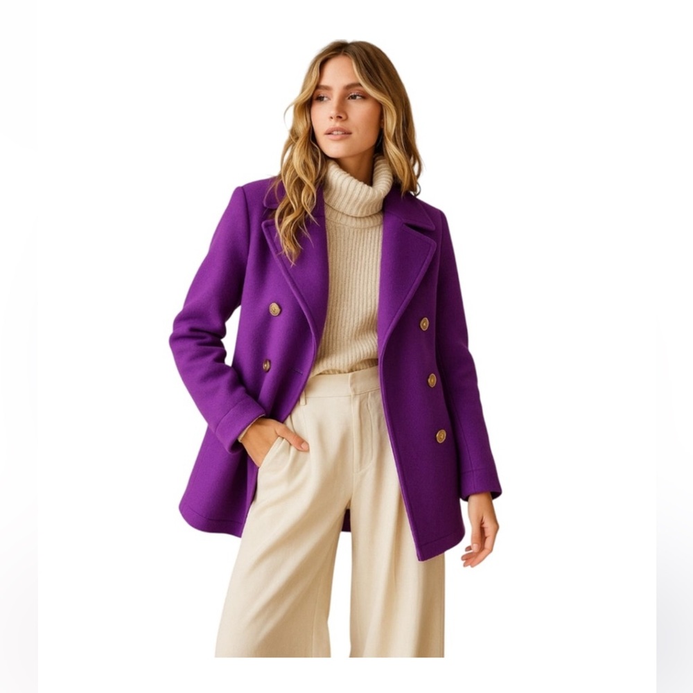 J crew Wool-Blend Double-Breasted Peacoat - Purple size 2